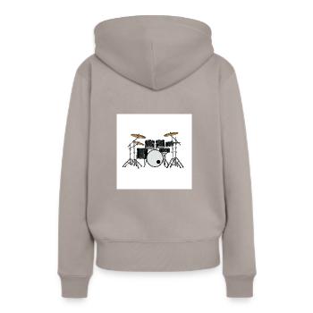 Das Schlagzeug: Rhythmus im Blut - Frauen Premium Bio Hoodie - Taupe - Hinten - Julia (174cm)