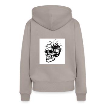 Totenkopf & Spinne – Netz des Todes - Frauen Premium Bio Hoodie - Taupe - Hinten - Julia (174cm)