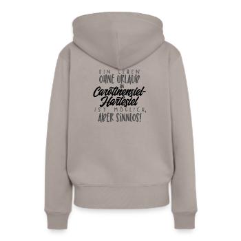 Ein Leben ohne Urlaub (schwarz) - Frauen Premium Bio Hoodie - Taupe - Hinten - Julia (174cm)
