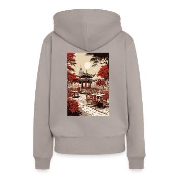 Asiatisches Kaffee - Frauen Premium Bio Hoodie - Taupe - Hinten - Julia (174cm)