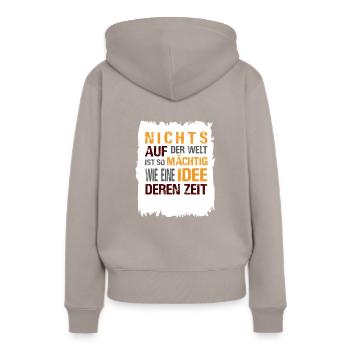 Nichts ist so mächte wie eine Idee - Frauen Premium Bio Hoodie - Taupe - Hinten - Julia (174cm)