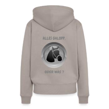 ALLES GALOPP, ODER WAS ? - Frauen Premium Bio Hoodie - Taupe - Hinten - Julia (174cm)