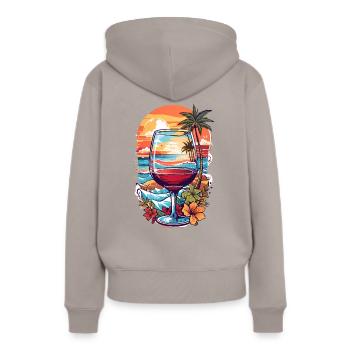 Strand Weinglas - Frauen Premium Bio Hoodie - Taupe - Hinten - Julia (174cm)