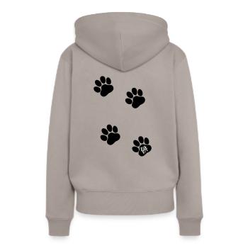 Tatzen Mochi - Frauen Premium Bio Hoodie - Taupe - Hinten - Julia (174cm)