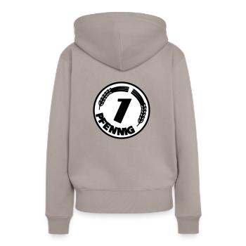 Pfennig - Frauen Premium Bio Hoodie - Taupe - Hinten - Julia (174cm)