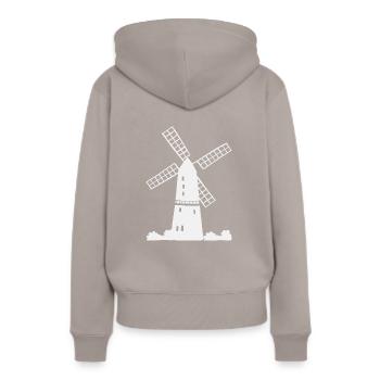 Windmühle Urlaub Ferien - Frauen Premium Bio Hoodie - Taupe - Hinten - Julia (174cm)
