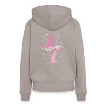 7. Geburtstag Fussball Fussballspielerin - Frauen Premium Bio Hoodie - Taupe - Hinten - Julia (174cm)