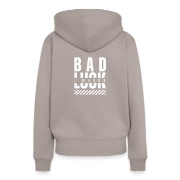 Malchance. Je pense. Dire jeu viral - Sweat à capuche Premium bio Femme - taupe - Dos - Julia (174cm)