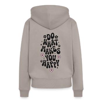 Do what makes you happy Spruch Trendy Retro Peace - Frauen Premium Bio Hoodie - Taupe - Hinten - Julia (174cm)