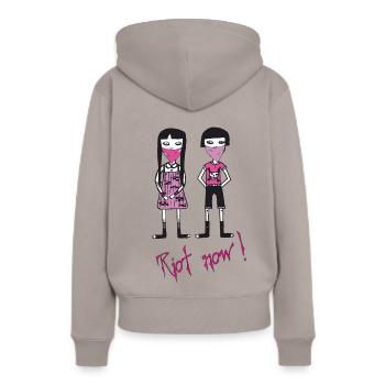 Riot now, Molly et son petit ami avec motif de crâne - Sweat à capuche Premium bio Femme - taupe - Dos - Julia (174cm)