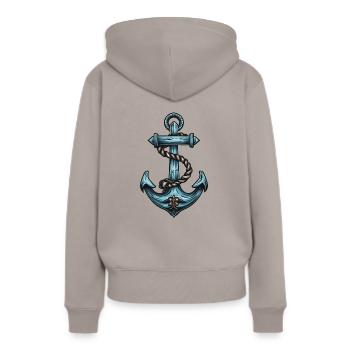 Anker Hafen - Frauen Premium Bio Hoodie - Taupe - Hinten - Julia (174cm)