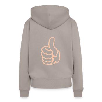 Pouces en haut à droite - Sweat à capuche Premium bio Femme - taupe - Dos - Julia (174cm)