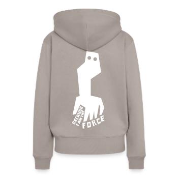 BECAUSE I AM THE FORCE - Frauen Premium Bio Hoodie - Taupe - Hinten - Julia (174cm)