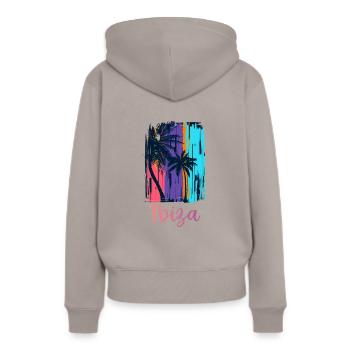 Ibiza - Frauen Premium Bio Hoodie - Taupe - Hinten - Julia (174cm)