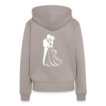Marié Marié Marié - Sweat à capuche Premium bio Femme - taupe - Dos - Julia (174cm)