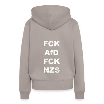 FCK AFD FCK NZS - Frauen Premium Bio Hoodie - Taupe - Hinten - Julia (174cm)