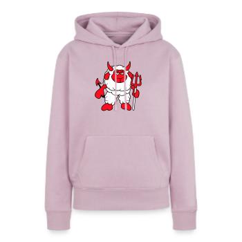 Mouton Diable Satan Enfer Mal Trident Cornes Cool - Sweat à capuche Premium bio Femme - rose poudré - Devant - Julia (174cm)