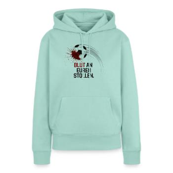 Coupe du monde Qatar Protestation 2022 Sang sur le maillot de protestation de Stollen - Sweat à capuche Premium bio Femme - menthe  - Devant - Julia (174cm)