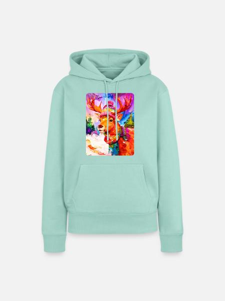 Rentier mit Pudelmütze - Frauen Premium Bio Hoodie - Mint