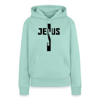 jesus - Sweat à capuche Premium bio Femme - menthe  - Devant - Julia (174cm)