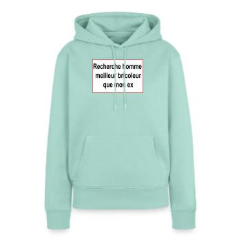 cherche homme - Sweat à capuche Premium bio Femme - menthe  - Devant - Julia (174cm)