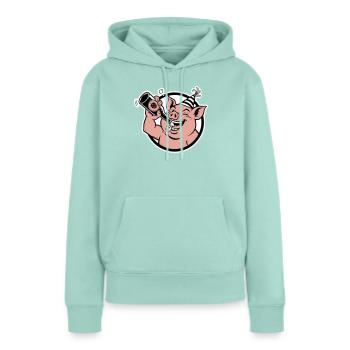 Cochon avec bouteille de célébration - Sweat à capuche Premium bio Femme - menthe  - Devant - Julia (174cm)