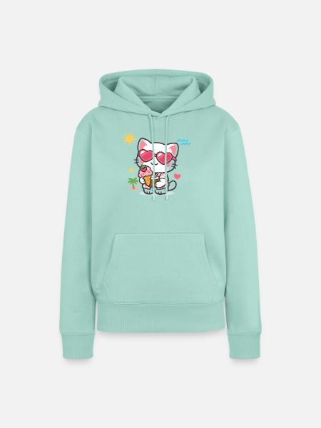 Herzbrille Katze mit Eiscreme - Frauen Premium Bio Hoodie - Mint
