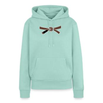 Ceinture marron - Ceinture marron - Sweat à capuche Premium bio Femme - menthe  - Devant - Julia (174cm)