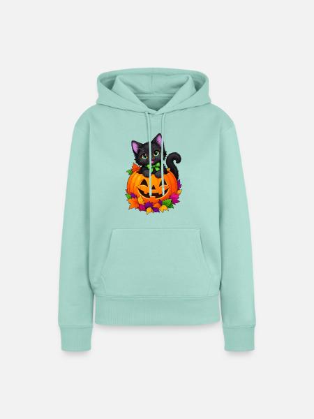 Kätzchen im Kürbis Halloween - Frauen Premium Bio Hoodie - Mint 