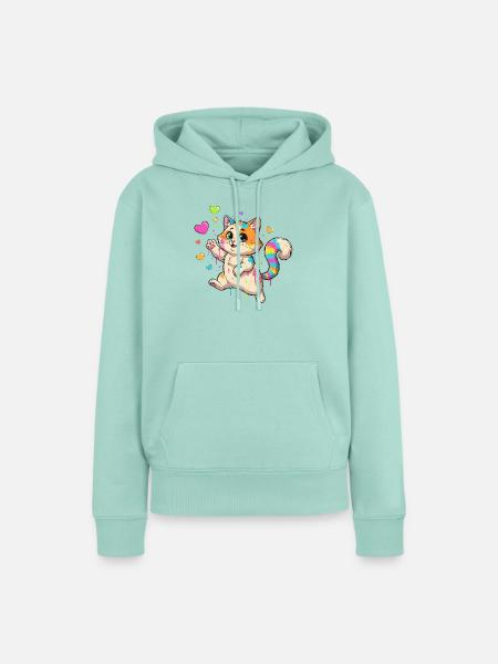 Bunte Farbklecks Katze - Frauen Premium Bio Hoodie - Mint 