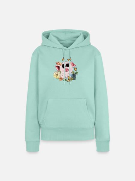 Niedliches Schweinchen mit Kulleraugen - Frauen Premium Bio Hoodie - Mint