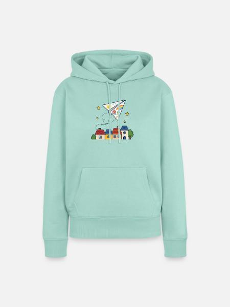 Papierflieger über Dächern – Kindergarten - Frauen Premium Bio Hoodie - Mint