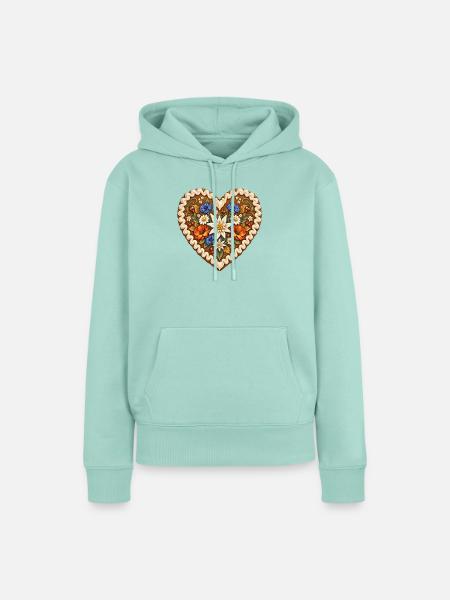 Lebkuchenherz mit Edelweiß & Alpenblumen - Frauen Premium Bio Hoodie - Mint 