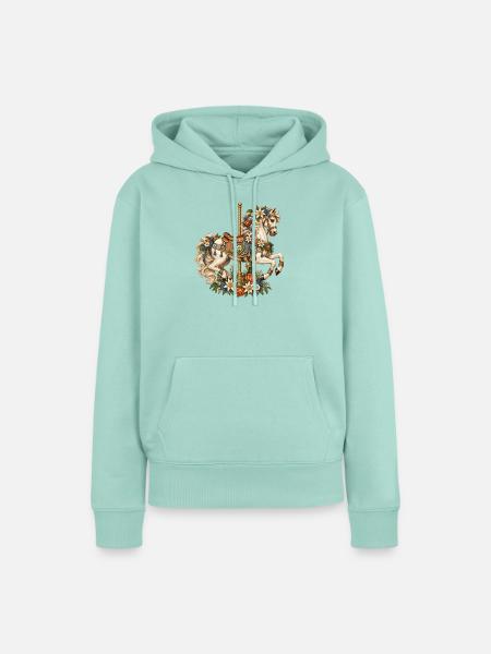 Karussellpferd mit Edelweiß & Alpenblumen - Frauen Premium Bio Hoodie - Mint