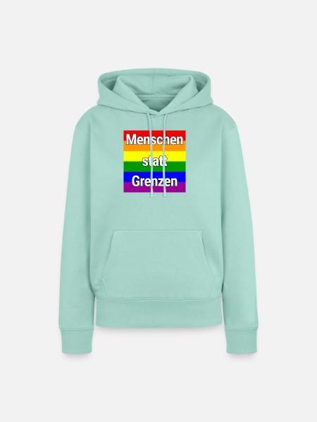 MENSCHEN STATT GRENZEN REGENBOGEN STATEMENT - Frauen Premium Bio Hoodie - Mint