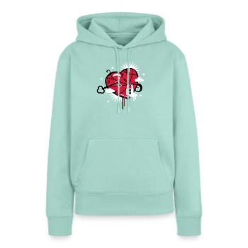 coeur lacé et réparé avec trou de serrure - Sweat à capuche Premium bio Femme - menthe  - Devant - Julia (174cm)