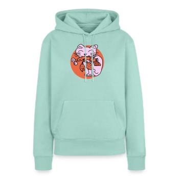 Katze frisst Krebs auf - Frauen Premium Bio Hoodie - Mint  - Vorne - Julia (174cm)