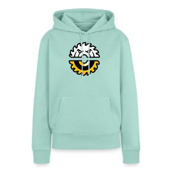 Kreissaege Gesicht Grafik - Frauen Premium Bio Hoodie - Mint  - Vorne - Julia (174cm)