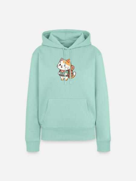 Rucksackabenteuer-Katze - Frauen Premium Bio Hoodie - Mint 