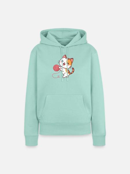 Kawaii-Kätzchen und Pink Ball - Frauen Premium Bio Hoodie - Mint 