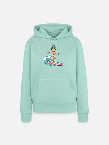 Pin-up-Mädchen auf dem Surfbrett - Frauen Premium Bio Hoodie - Mint 