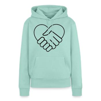 Main dans la main coeur sans couleur - Sweat à capuche Premium bio Femme - menthe  - Devant - Julia (174cm)