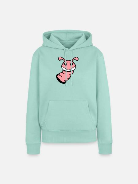 Raupe guckt aus Loch lächelt süß Wurm Comic Spaß - Frauen Premium Bio Hoodie - Mint