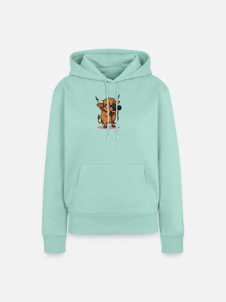 Highland Cow Photographer Cartoon - Frauen Premium Bio Hoodie - Mint