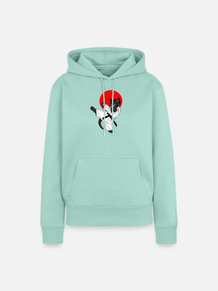 Schwarze Katze Karate Sonne - Frauen Premium Bio Hoodie - Mint