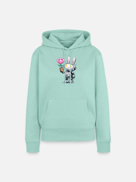 Robo-Bunny mit Blume - Frauen Premium Bio Hoodie - Mint