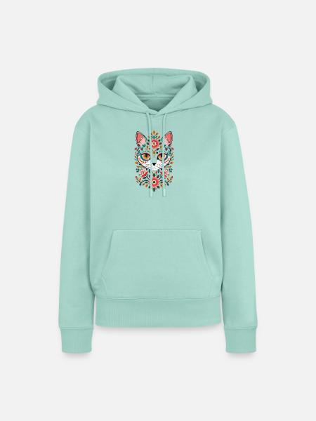 Katzengesicht im Blumenreich - Frauen Premium Bio Hoodie - Mint