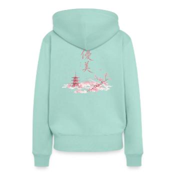 Japanische Kirschblüten Fuji Panorama - Frauen Premium Bio Hoodie - Mint  - Hinten - Julia (174cm)