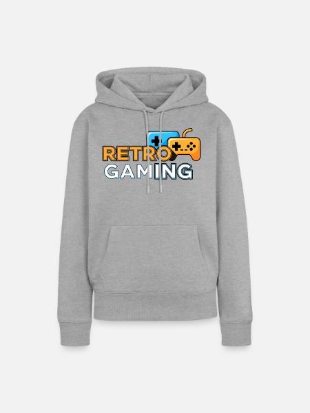 Retro Gaming - Frauen Premium Bio Hoodie - Grau meliert