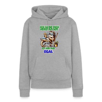 Faultier Shirt – Ist mir nur egal - Frauen Premium Bio Hoodie - Grau meliert - Vorne - Selfina (174cm)